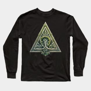 Norse Mythology Symbol Triangle Floral Wooden Long Sleeve T-Shirt